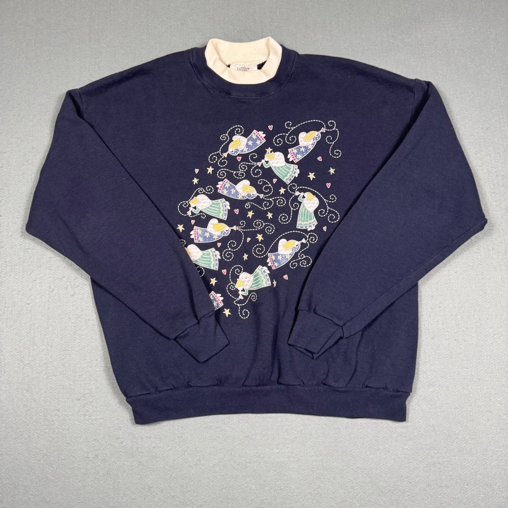 Vintage Gopher Sport Angel Sweatshirt Womens XL Navy Blue Mock Neck Christmas